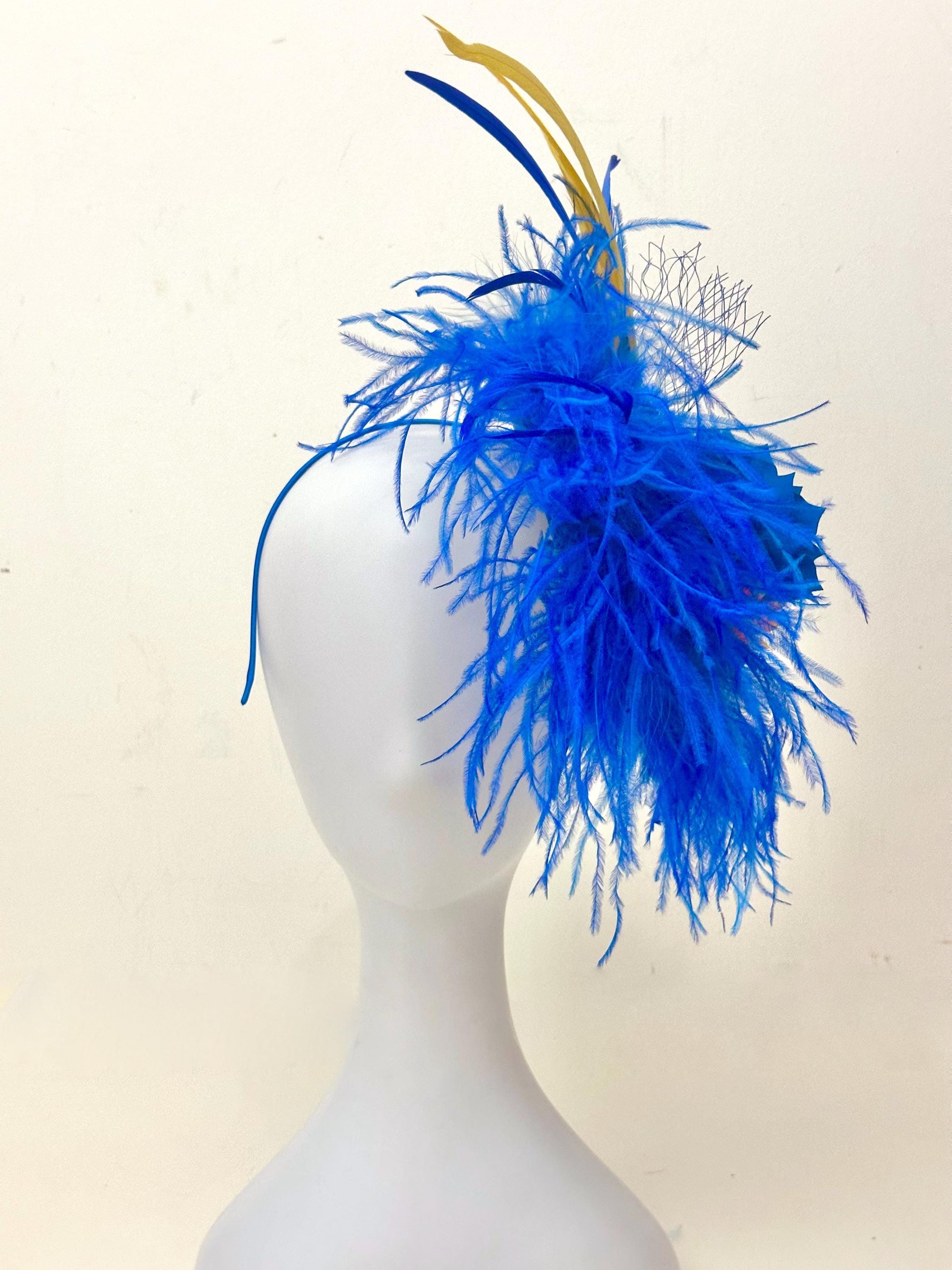 Royal Blue Gold Fascinator Hat, Gold Blue Derby Fascinator, Sorority Fascinator Hat, Church Wedding Fascinate Hat, Tea Party