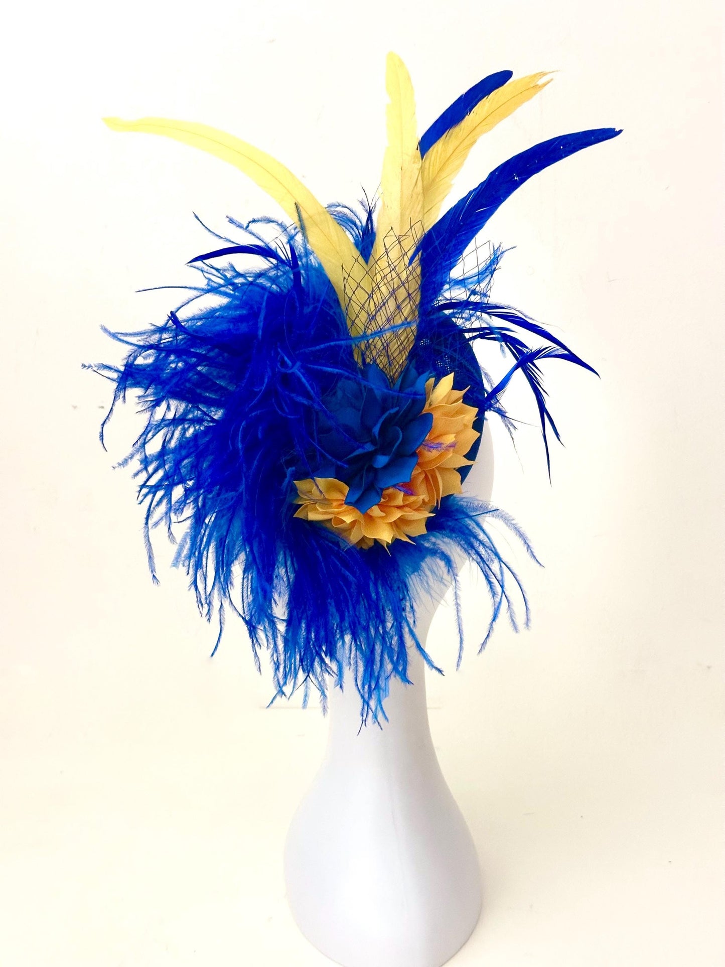 Royal Blue Gold Fascinator Hat, Gold Blue Derby Fascinator, Sorority Fascinator Hat, Church Wedding Fascinate Hat, Tea Party