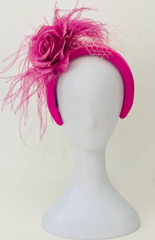 Hot Pink Rose Feather Headband