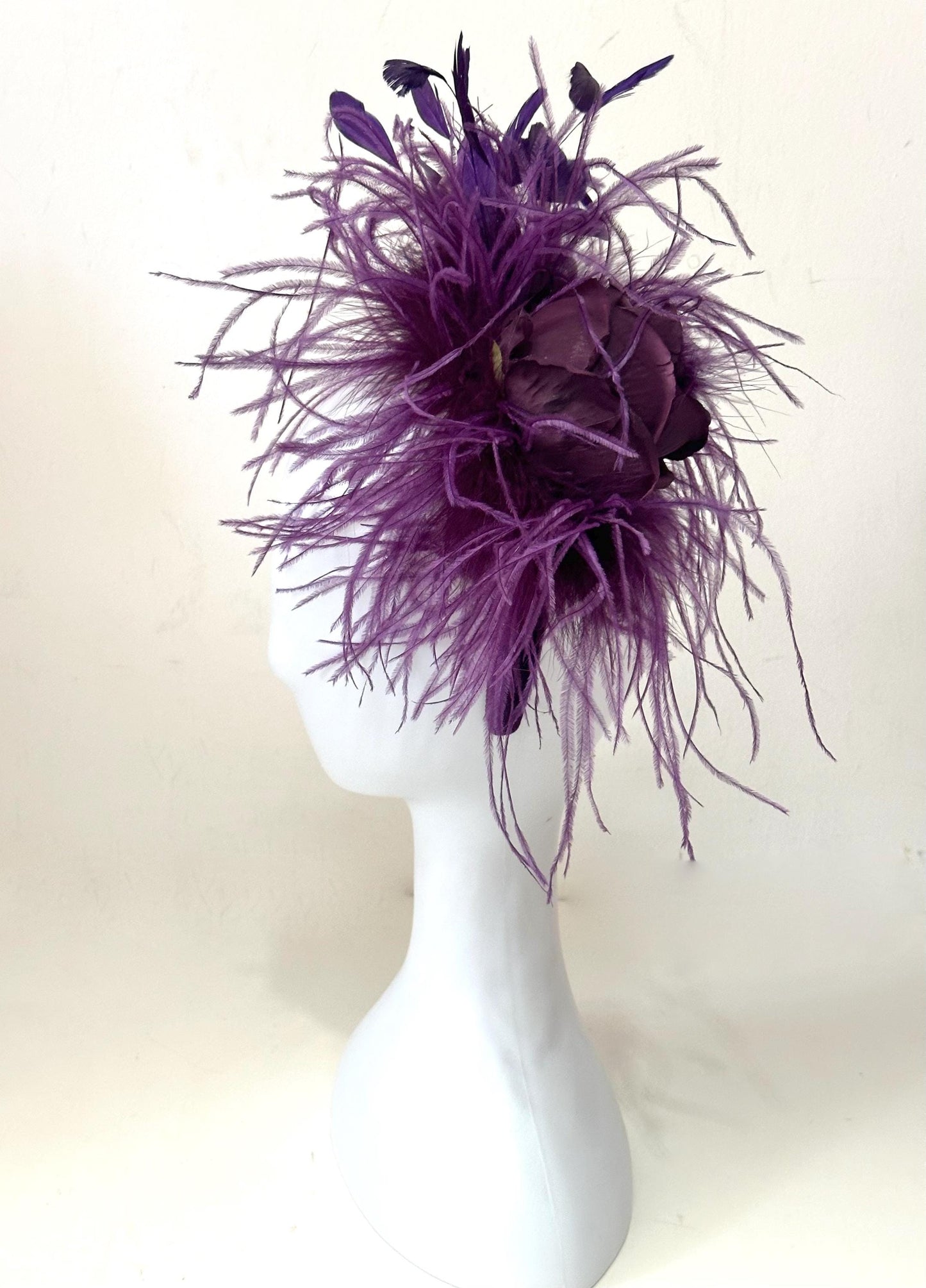 Purple Fascinator Hat, Purple Feather Headband, Wedding Fascinate, Church Hat, Derby Fascinate for Women,Custom Feather Flower Veil Headband