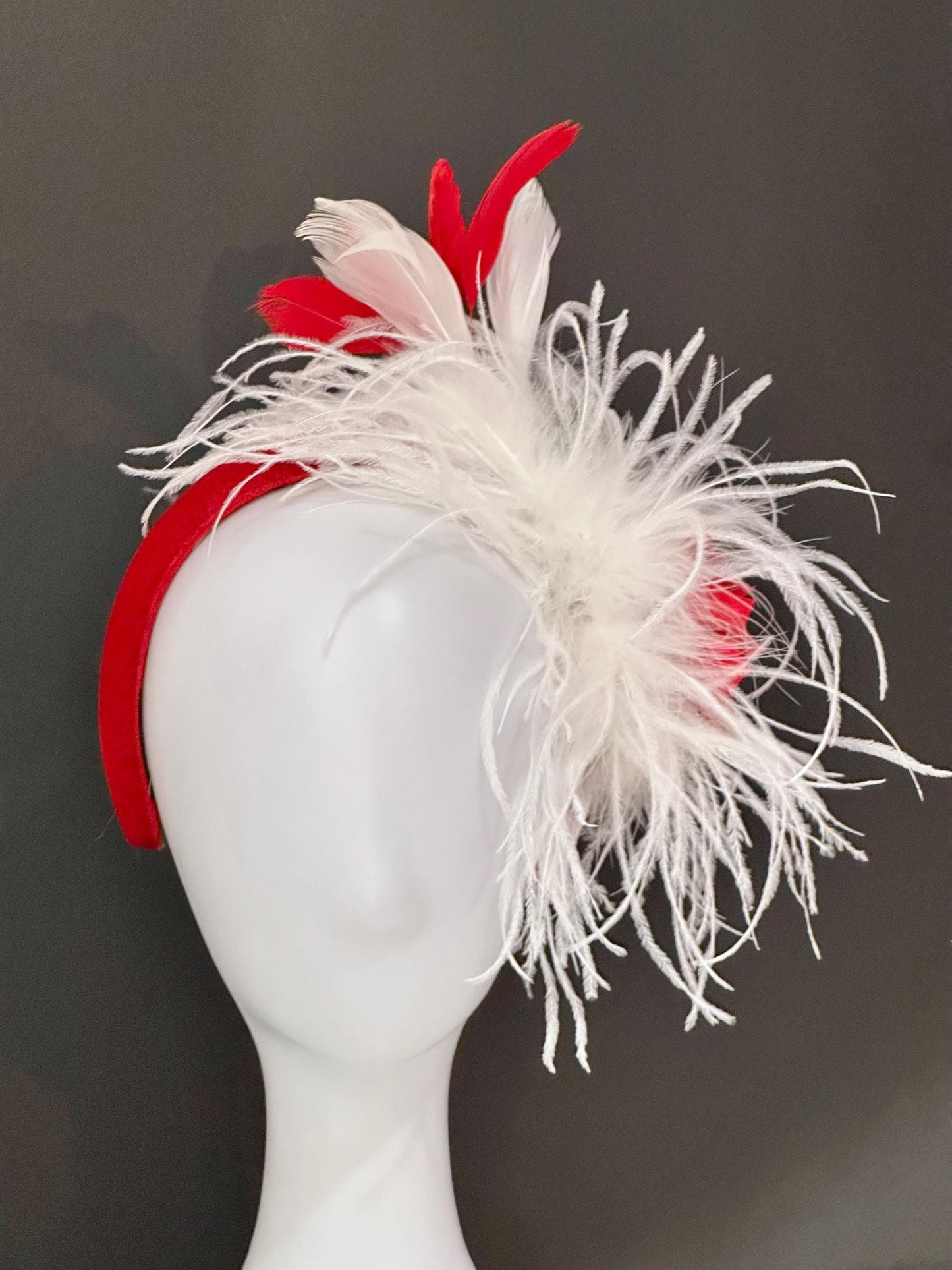 Christmas Fascinator Headband, Christmas Headband,Feather Padded Headband, Red Velvet Fascinator,Church Wedding Red White Christmas Headband