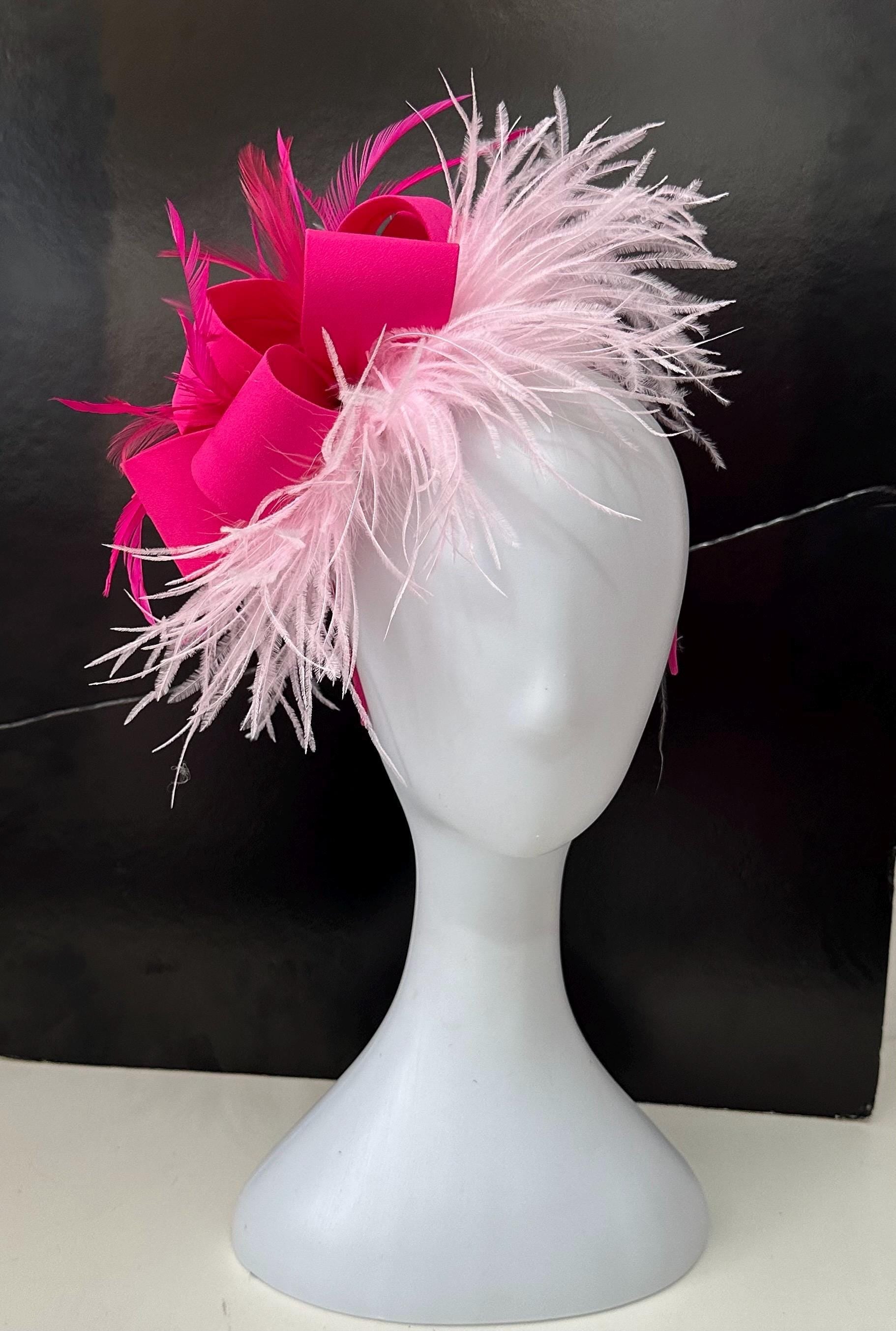 Pink Hot Pink Fascinator Hat Headband, Kentucky Derby Hat Fascinator, Pink Feather Hat Fascinator, Church Wedding Hat Fascinator Headband