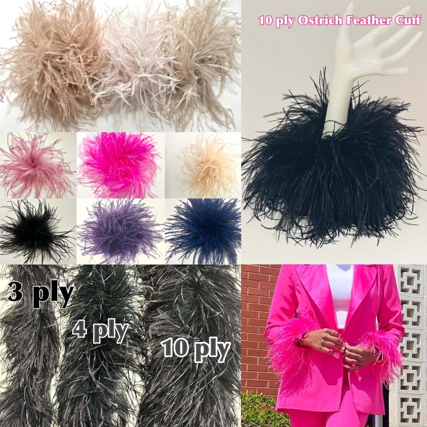 Ostrich, feather wristlets, feather clips, shoe clips, all colors all PLYS