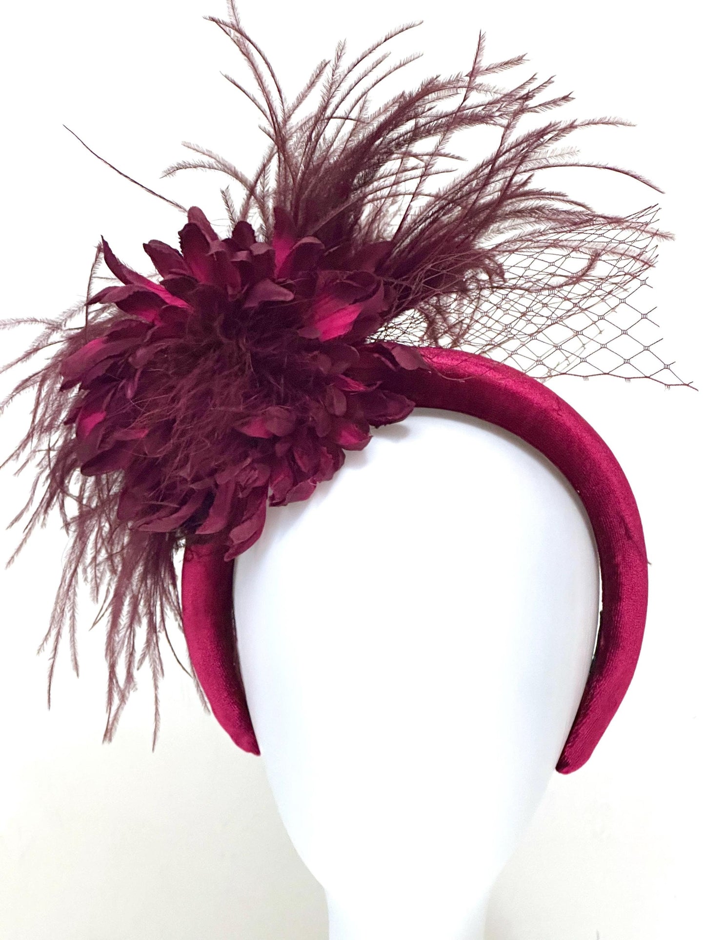 Burgundy Wine Velvet Fascinator Padded Headband