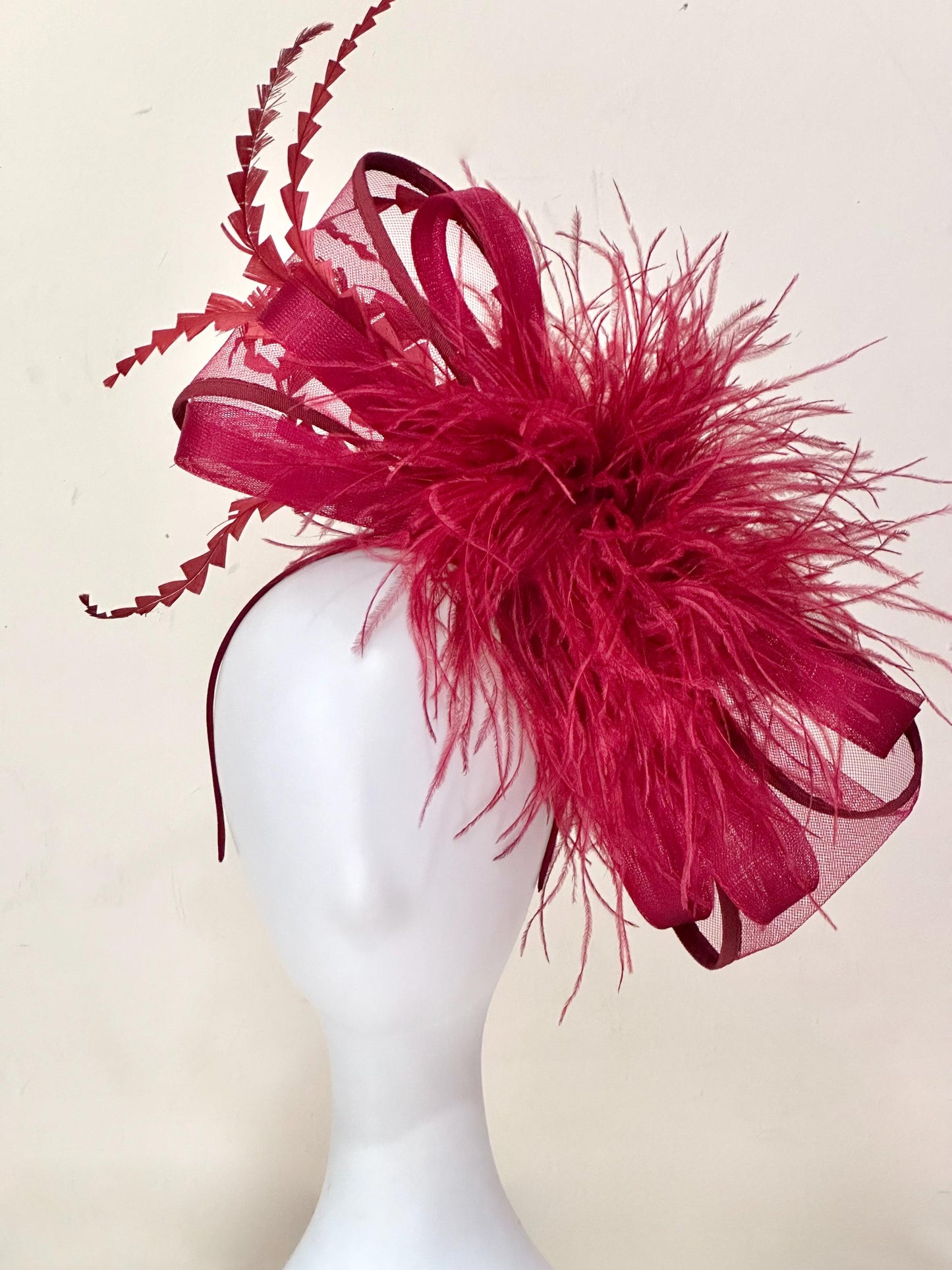 Red Wine Fascinator, Christmas Headband, Bow Fascinator Headband, Wedding Fascinate, Big Derby Fascinate Hat Green Pink Magenta White Bow