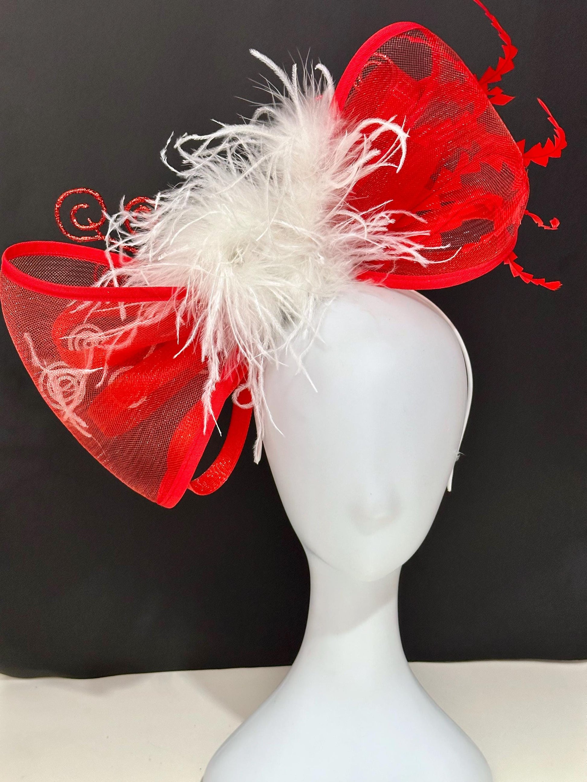 Christmas Fascinator Headband, Red Christmas Headband Fascinator, Snowflake Headband, Red Fascinate Headband, Red Bow Bespoke Headband