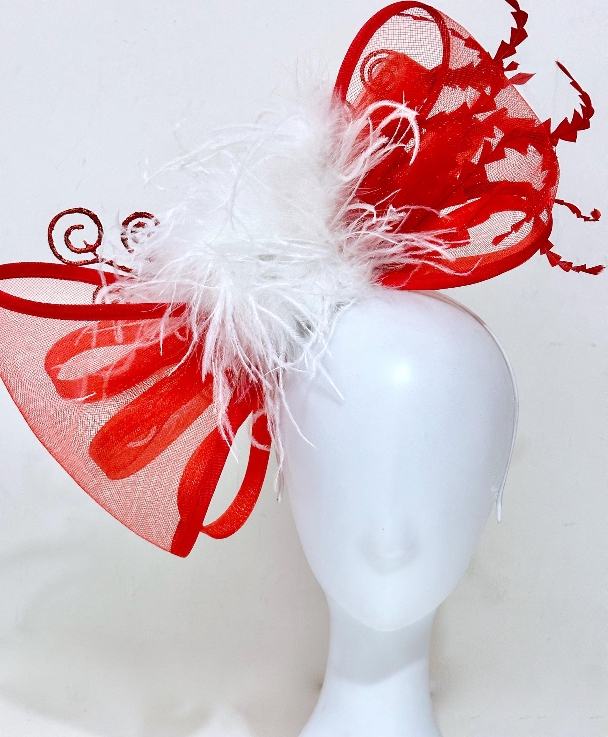 Christmas Fascinator Headband, Red Christmas Headband Fascinator, Snowflake Headband, Red Fascinate Headband, Red Bow Bespoke Headband