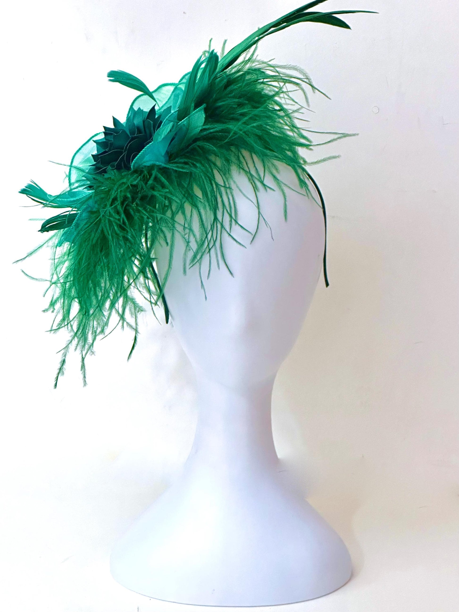 Green and Gold Christmas Fascinator Hat, Gold Green Dark Green Feather Hat,Church Wedding Fascinator Hat, Christmas Tea Party Hat Fascinator